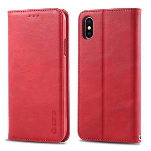 For iPhone X / XS AZNS Retro Texture Magnetic Horizontal Flip PU Leather Case with Holder & Card Slots & Photo Frame(Red)