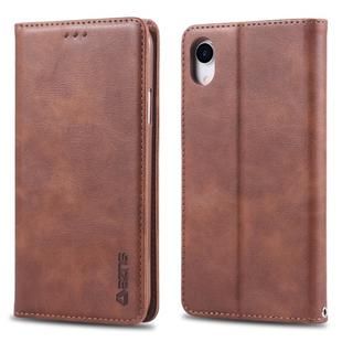 For iPhone XR AZNS Retro Texture Magnetic Horizontal Flip PU Leather Case with Holder & Card Slots & Photo Frame(Brown)