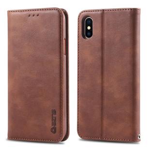 For iPhone XS Max AZNS Retro Texture Magnetic Horizontal Flip PU Leather Case with Holder & Card Slots & Photo Frame(Brown)