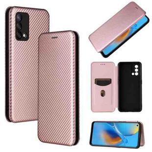 For OPPO F19 / A74 4G Carbon Fiber Texture Horizontal Flip TPU + PC + PU Leather Case with Card Slot(Pink)