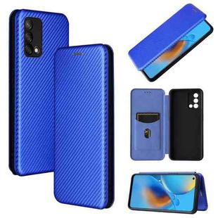 For OPPO F19 / A74 4G Carbon Fiber Texture Horizontal Flip TPU + PC + PU Leather Case with Card Slot(Blue)