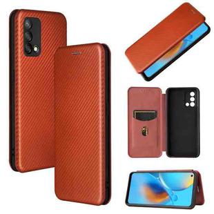For OPPO F19 / A74 4G Carbon Fiber Texture Horizontal Flip TPU + PC + PU Leather Case with Card Slot(Brown)