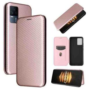 For vivo iQOO 7 5G Carbon Fiber Texture Horizontal Flip TPU + PC + PU Leather Case with Card Slot(Pink)