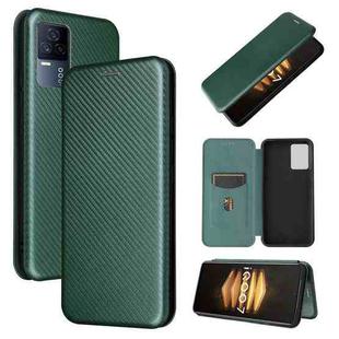 For vivo iQOO 7 5G Carbon Fiber Texture Horizontal Flip TPU + PC + PU Leather Case with Card Slot(Green)