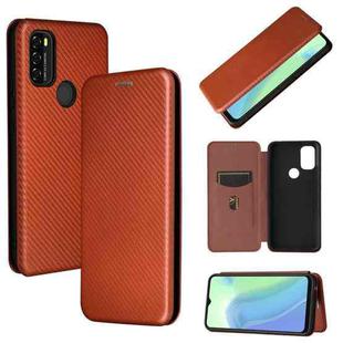 For Blackview A70 (2021) Carbon Fiber Texture Horizontal Flip TPU + PC + PU Leather Case with Card Slot(Brown)