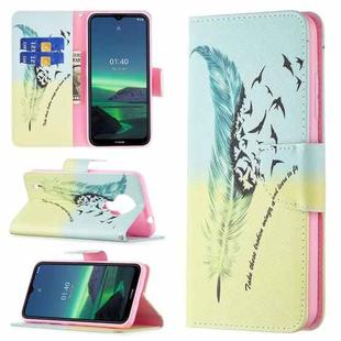 For Nokia 1.4 Colored Drawing Pattern Horizontal Flip Leather Case with Holder & Card Slots & Wallet(Feather)