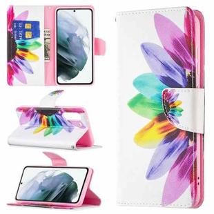 For Samsung Galaxy S21 FE Colored Drawing Pattern Horizontal Flip Leather Case with Holder & Card Slots & Wallet(Sun Flower)