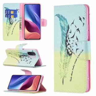 For Xiaomi Mi 11i / Poco F3 / Redmi K40 Colored Drawing Pattern Horizontal Flip Leather Case with Holder & Card Slots & Wallet(Feather)