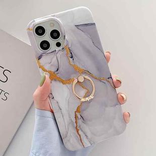 Golden Powder Dream Color Marble Pattern TPU Protective Case with Ring Stand For iPhone 11(Grey)