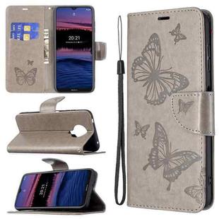 For Nokia G20 / G10 Embossing Two Butterflies Pattern Horizontal Flip PU Leather Case with Holder & Card Slot & Wallet & Lanyard(Grey)