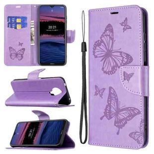 For Nokia G20 / G10 Embossing Two Butterflies Pattern Horizontal Flip PU Leather Case with Holder & Card Slot & Wallet & Lanyard(Purple)