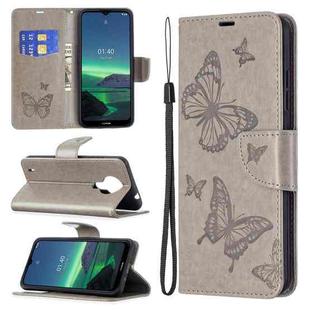 For Nokia 1.4 Embossing Two Butterflies Pattern Horizontal Flip PU Leather Case with Holder & Card Slot & Wallet & Lanyard(Grey)