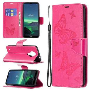 For Nokia 1.4 Embossing Two Butterflies Pattern Horizontal Flip PU Leather Case with Holder & Card Slot & Wallet & Lanyard(Rose Red)