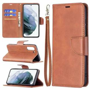 For Samsung Galaxy S21 FE Retro Lambskin Texture Pure Color Horizontal Flip PU Leather Case with Holder & Card Slots & Wallet & Lanyard(Brown)