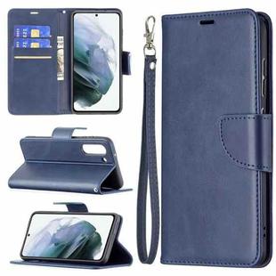 For Samsung Galaxy S21 FE Retro Lambskin Texture Pure Color Horizontal Flip PU Leather Case with Holder & Card Slots & Wallet & Lanyard(Blue)
