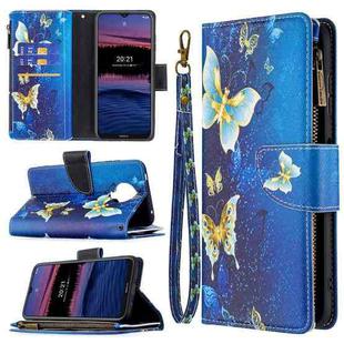 For Nokia G20 / G10 Colored Drawing Pattern Zipper Horizontal Flip Leather Case with Holder & Card Slots & Wallet(Gold Butterfly)