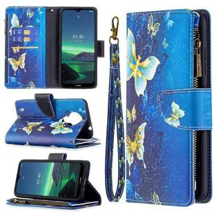 For Nokia 1.4 Colored Drawing Pattern Zipper Horizontal Flip Leather Case with Holder & Card Slots & Wallet(Gold Butterfly)