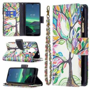 For Nokia 1.4 Colored Drawing Pattern Zipper Horizontal Flip Leather Case with Holder & Card Slots & Wallet(Tree)