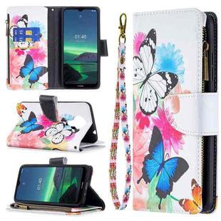 For Nokia 1.4 Colored Drawing Pattern Zipper Horizontal Flip Leather Case with Holder & Card Slots & Wallet(Two Butterflies)