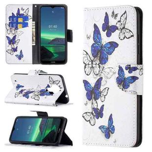 For Nokia 1.4 Colored Drawing Pattern Horizontal Flip Leather Case with Holder & Card Slots & Wallet(Blue Butterflies)