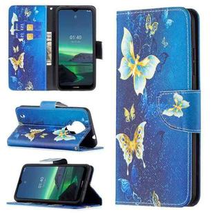 For Nokia 1.4 Colored Drawing Pattern Horizontal Flip Leather Case with Holder & Card Slots & Wallet(Gold Butterfly)