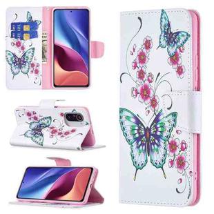 For Xiaomi Mi 11i / Poco F3 / Redmi K40 Colored Drawing Pattern Horizontal Flip Leather Case with Holder & Card Slots & Wallet(Peach Blossom Butterfly)