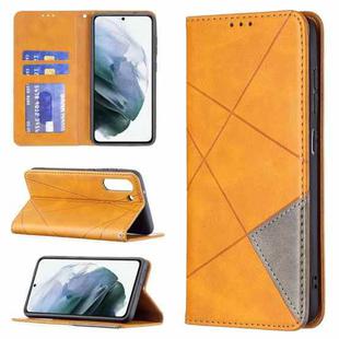 For Samsung Galaxy S21 FE Rhombus Texture Horizontal Flip Magnetic Leather Case with Holder & Card Slots & Wallet(Yellow)