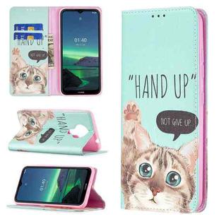 For Nokia 1.4 Colored Drawing Pattern Invisible Magnetic Horizontal Flip PU Leather Case with Holder & Card Slots & Wallet(Cat)