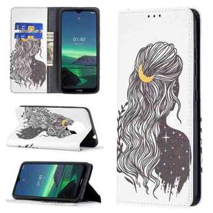 For Nokia 1.4 Colored Drawing Pattern Invisible Magnetic Horizontal Flip PU Leather Case with Holder & Card Slots & Wallet(Girl)