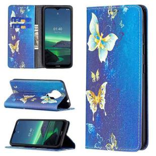 For Nokia 1.4 Colored Drawing Pattern Invisible Magnetic Horizontal Flip PU Leather Case with Holder & Card Slots & Wallet(Gold Butterflies)