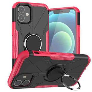 For iPhone 12 mini Machine Armor Bear Shockproof PC + TPU Protective Case with Ring Holder (Rose Red)