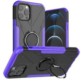 For iPhone 12 / 12 Pro Machine Armor Bear Shockproof PC + TPU Protective Case with Ring Holder(Purple)