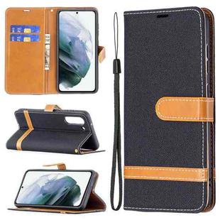 For Samsung Galaxy S21 FE Color Matching Denim Texture Horizontal Flip Leather Case with Holder & Card Slots & Wallet & Lanyard(Black)