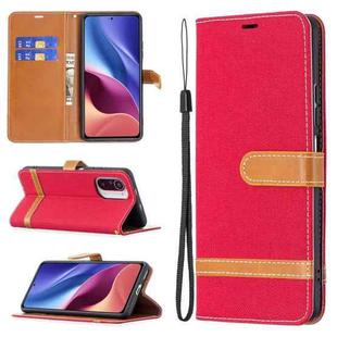 For Xiaomi Mi 11i / Poco F3 / Redmi K40 Color Matching Denim Texture Horizontal Flip Leather Case with Holder & Card Slots & Wallet & Lanyard(Red)