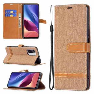 For Xiaomi Mi 11i / Poco F3 / Redmi K40 Color Matching Denim Texture Horizontal Flip Leather Case with Holder & Card Slots & Wallet & Lanyard(Brown)