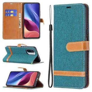 For Xiaomi Mi 11i / Poco F3 / Redmi K40 Color Matching Denim Texture Horizontal Flip Leather Case with Holder & Card Slots & Wallet & Lanyard(Green)