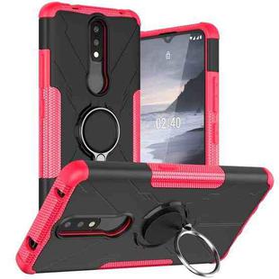 For Nokia 2.4 Machine Armor Bear Shockproof PC + TPU Protective Case with Ring Holder(Rose Red)