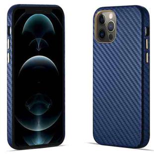 For iPhone 12 Pro Max Carbon Fiber Leather Texture Kevlar Anti-fall Phone Protective Case(Blue)