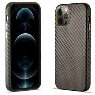 For iPhone 12 Pro Max Carbon Fiber Leather Texture Kevlar Anti-fall Phone Protective Case(Grey)