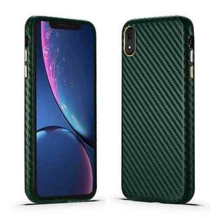 For iPhone XR Carbon Fiber Leather Texture Kevlar Anti-fall Phone Protective Case(Green)