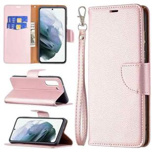 For Samsung Galaxy S21 FE / S21 Lite Litchi Texture Pure Color Horizontal Flip Leather Case with Holder & Card Slots & Wallet & Lanyard(Rose Gold)