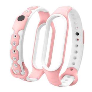 For Xiaomi Mi Band 6 / Band 5  Two-color Silicone Breathable Replacement Watchbands(Pink White)