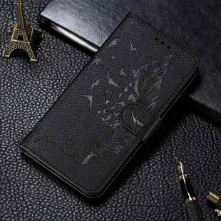 For Samsung Galaxy A22 4G Litchi Texture Feather Embossing Pattern Horizontal Flip Leather Case with Holder & Card Slots & Wallet & Photo Frame & Lanyard(Black)