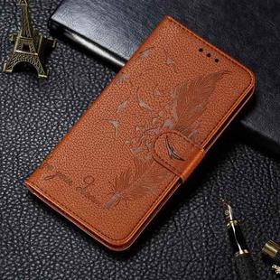 For Xiaomi Mi 11 Ultra Litchi Texture Feather Embossing Pattern Horizontal Flip Leather Case with Holder & Card Slots & Wallet & Photo Frame & Lanyard(Brown)