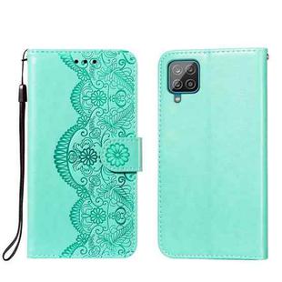 For Samsung Galaxy A22 4G Flower Vine Embossing Pattern Horizontal Flip Leather Case with Card Slot & Holder & Wallet & Lanyard(Green)