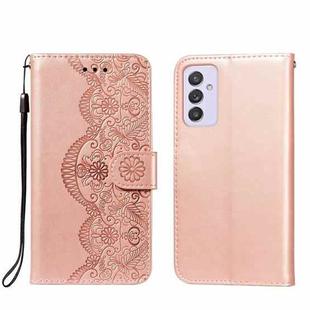 For Samsung Galaxy A82 5G Flower Vine Embossing Pattern Horizontal Flip Leather Case with Card Slot & Holder & Wallet & Lanyard(Rose Gold)