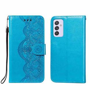 For Samsung Galaxy A82 5G Flower Vine Embossing Pattern Horizontal Flip Leather Case with Card Slot & Holder & Wallet & Lanyard(Blue)
