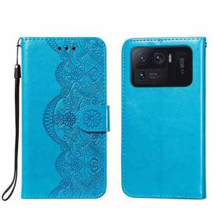 For Xiaomi Mi 11 Ultra Flower Vine Embossing Pattern Horizontal Flip Leather Case with Card Slot & Holder & Wallet & Lanyard(Blue)