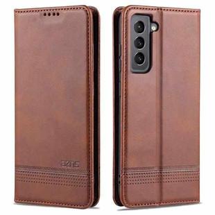 For Samsung Galaxy S21 FE AZNS Magnetic Calf Texture Horizontal Flip Leather Case with Card Slots & Holder & Wallet(Dark Brown)