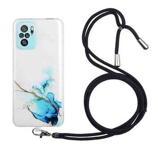 For Xiaomi Redmi Note 10 4G Hollow Marble Pattern TPU Shockproof Protective Case with Neck Strap Rope(Blue)